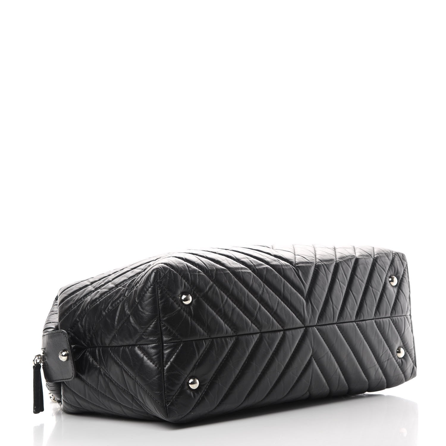 Chanel Aged Calfskin Chevron Quilted Duffle Bag Black 4 of 12