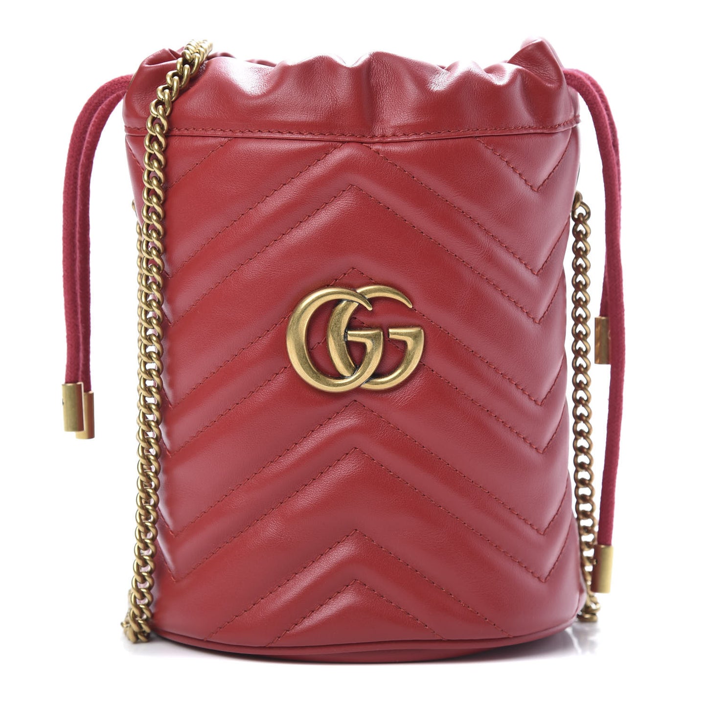 Calfskin Matelasse Mini GG Marmont 2.0 Bucket Bag Hibiscus Red