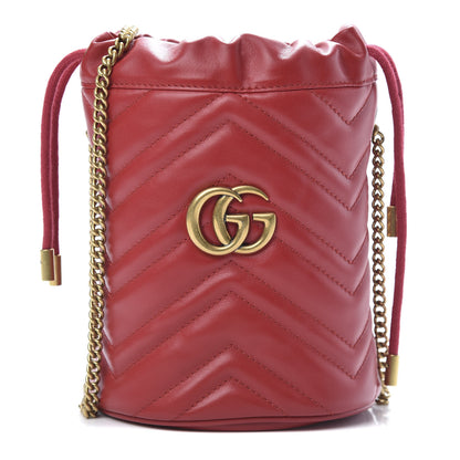 Gucci Calfskin Matelasse Mini GG Marmont 2.0 Bucket Bag Hibiscus Red 8 of 11