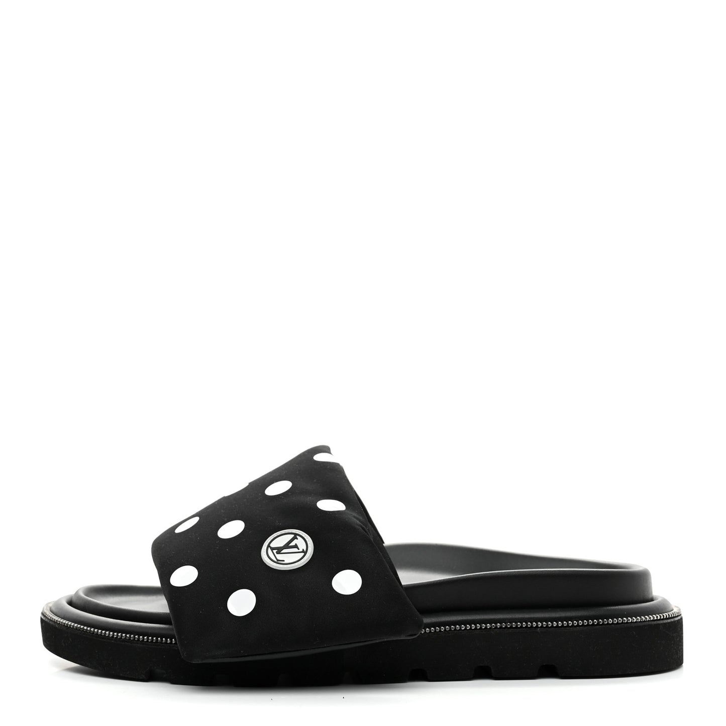 Satin Polka Dot Pool Pillow Flat Comfort Mule 41 Black White