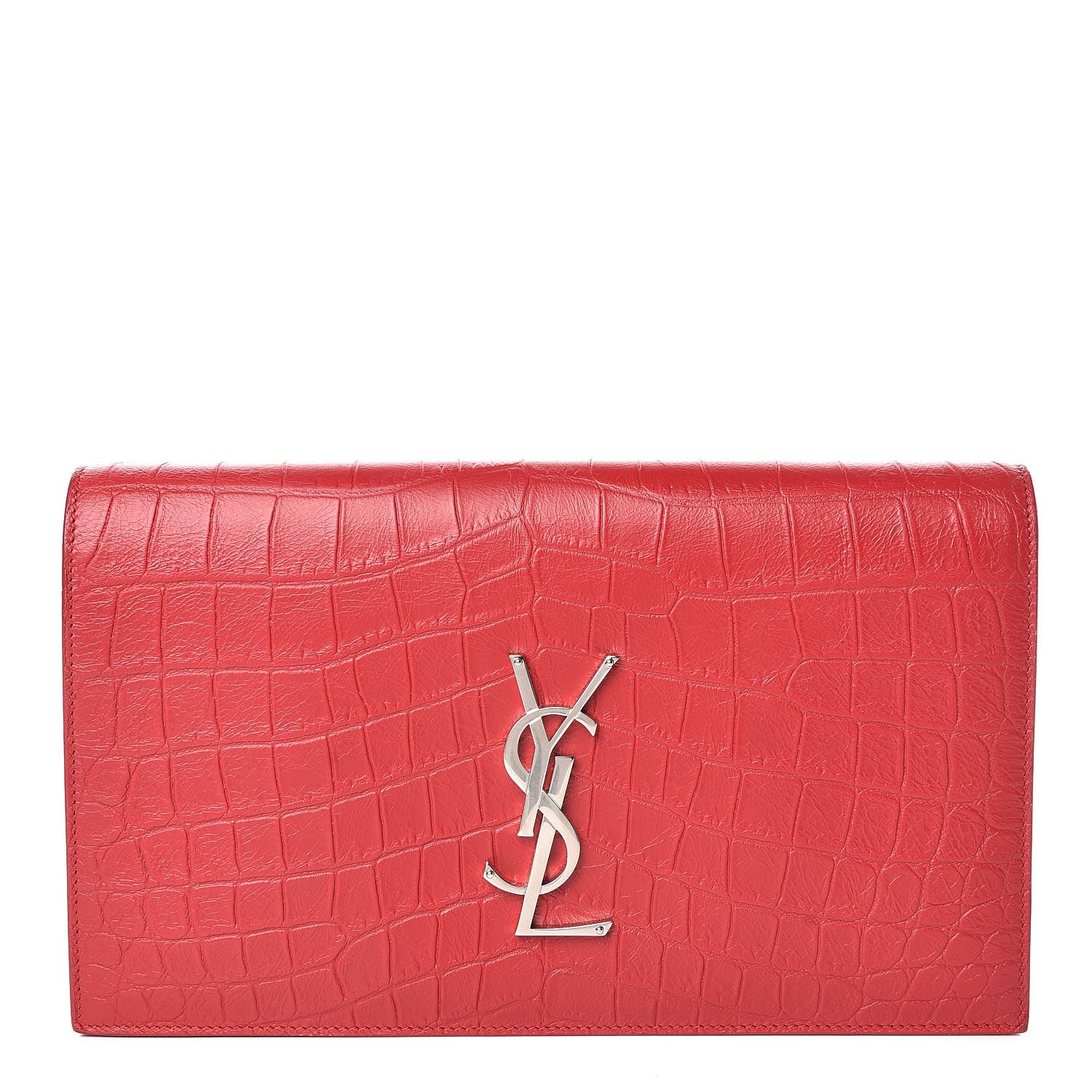 Saint Laurent Calfskin Crocodile Embossed Classic Kate Monogram Clutch Red 1 of 11