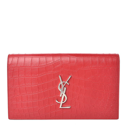 Saint Laurent Calfskin Crocodile Embossed Classic Kate Monogram Clutch Red 1 of 11
