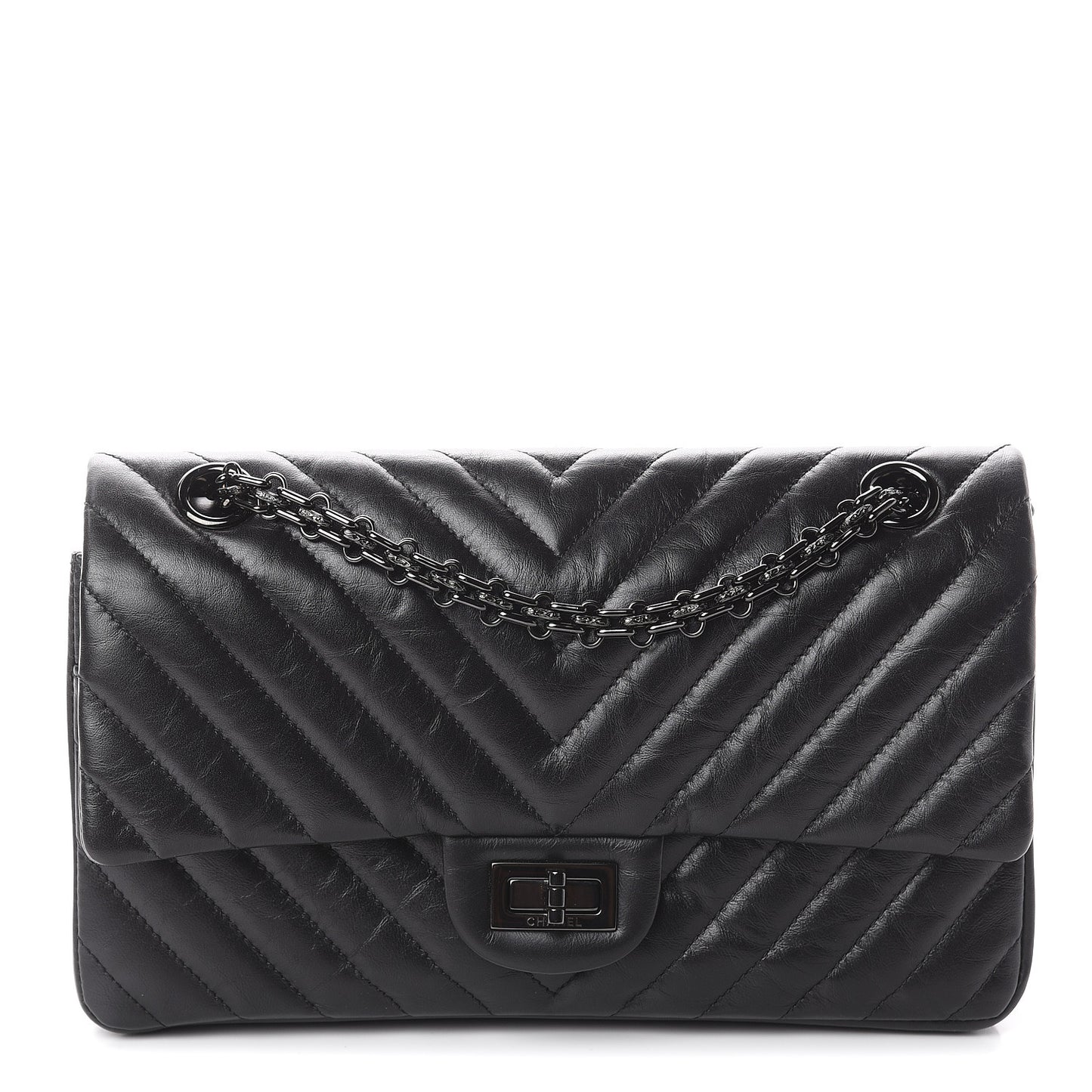 Aged Calfskin Chevron Quilted 2.55 Reissue 225 Flap So Black