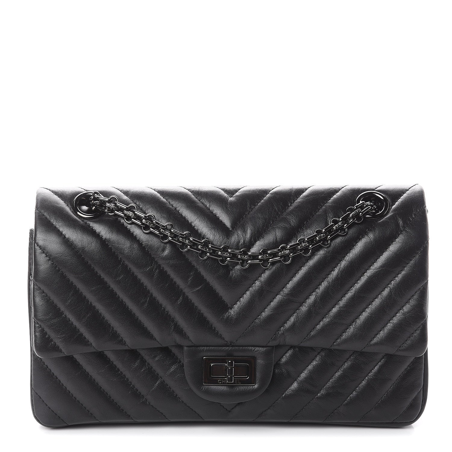 Chanel Aged Calfskin Chevron Quilted 2.55 Reissue 225 Flap So Black 1 of 8