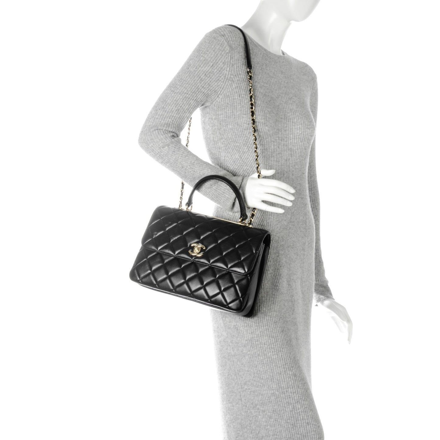 Lambskin Quilted Medium Trendy CC Flap Dual Handle Bag Black