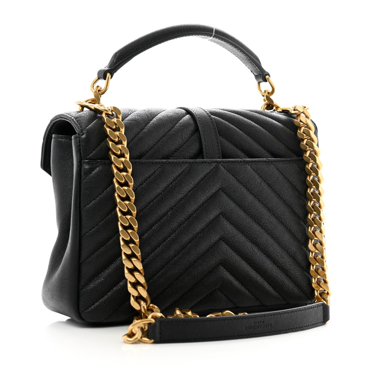 Sheepskin Matelasse Chevron Monogram Medium College Bag Black