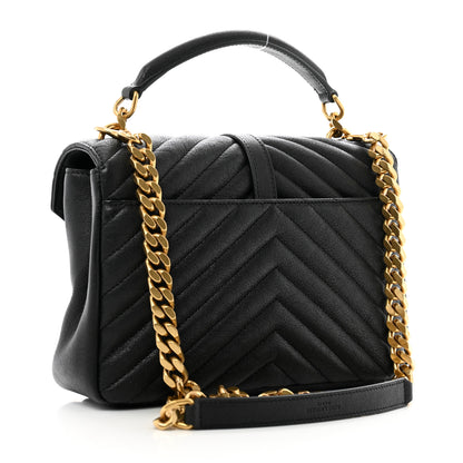 Saint Laurent Sheepskin Matelasse Chevron Monogram Medium College Bag Black 3 of 12