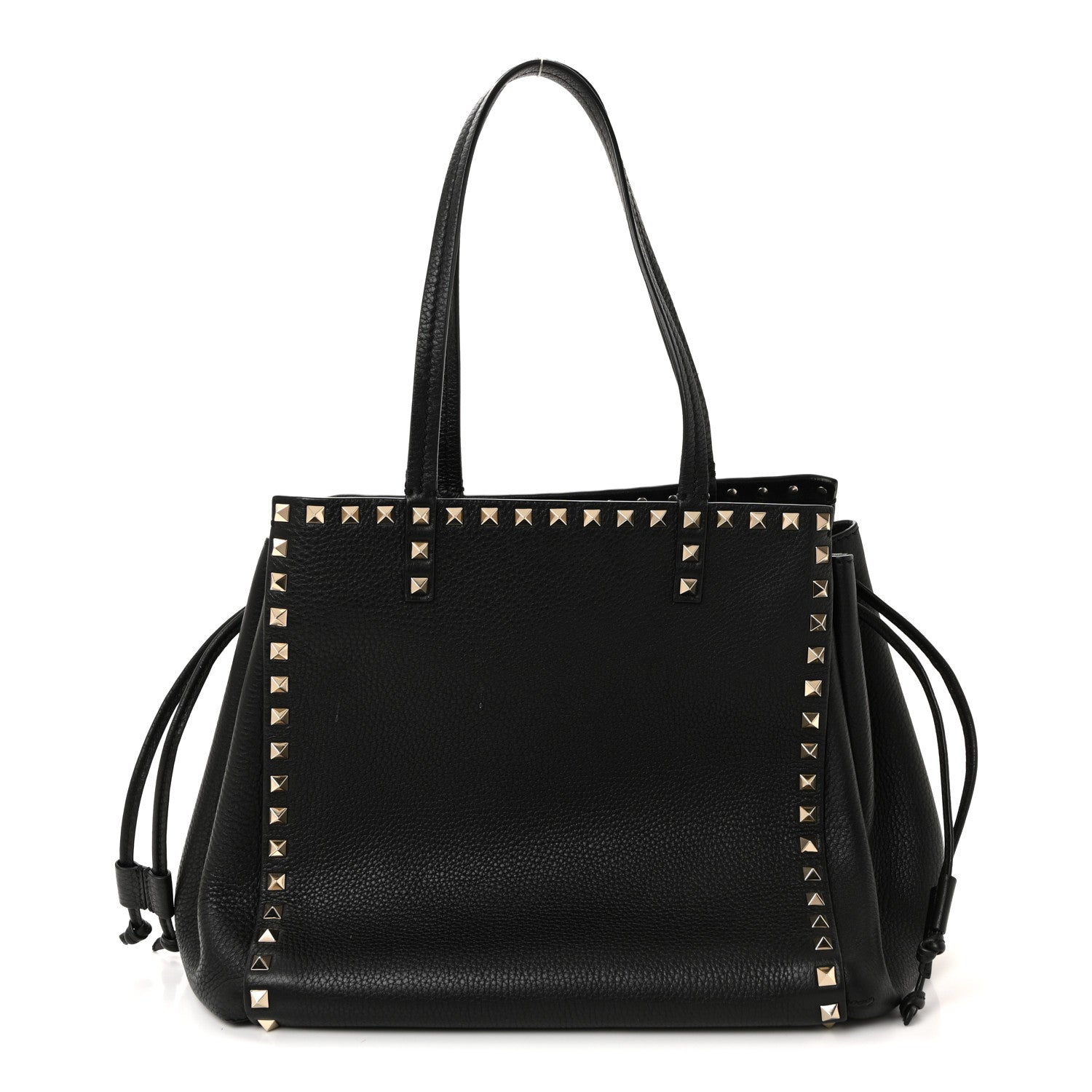 Valentino Garavani Grained Calfskin Rockstud Double Handle Cinch Tote Black 1 of 9