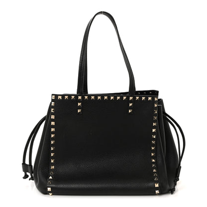 Valentino Garavani Grained Calfskin Rockstud Double Handle Cinch Tote Black 1 of 9