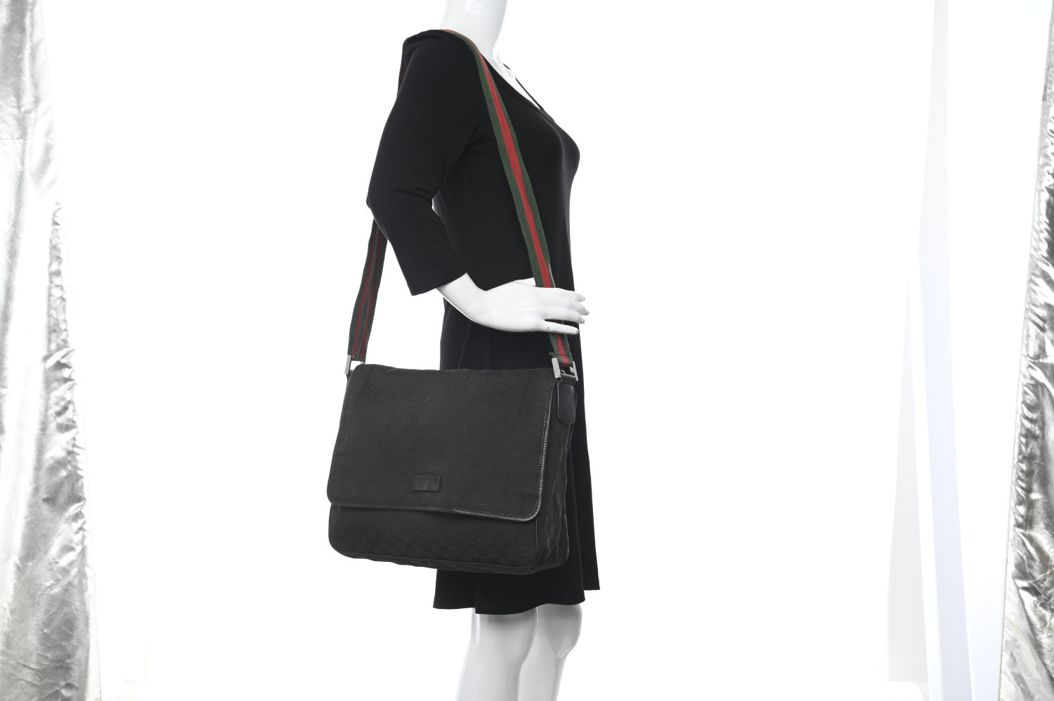 Gucci Monogram Web Medium Flap Messenger Black 2 of 11