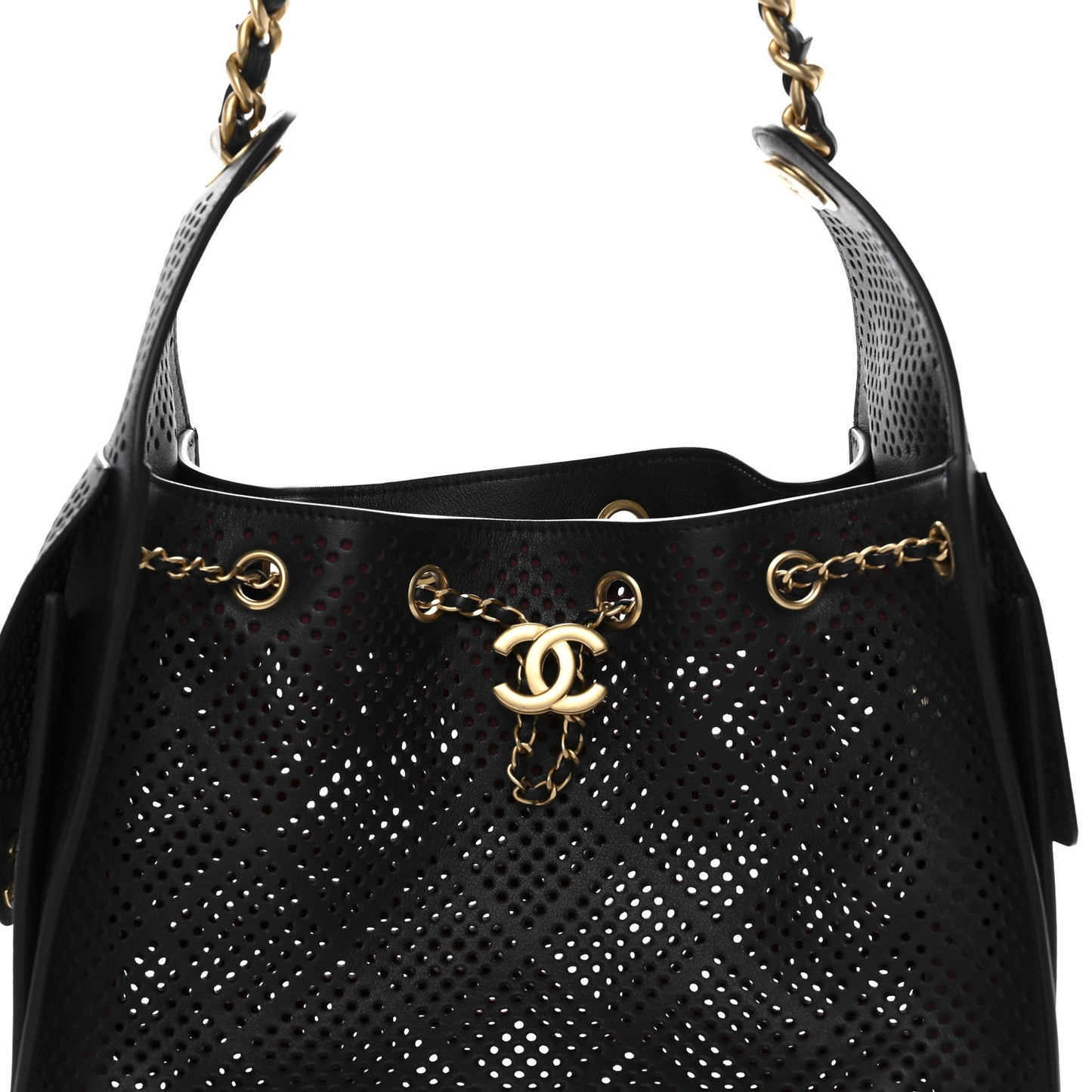 Perforated Calfskin Quilted Small Chanel 25 Handbag Black