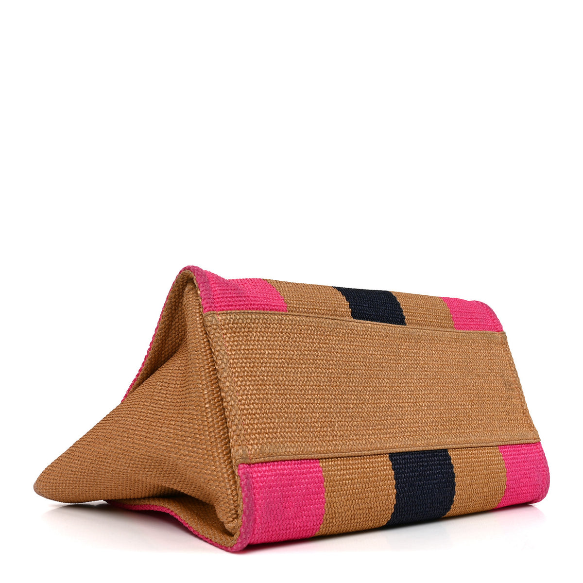 Straw Raffia Calfskin Striped Medium Deauville Tote Dark Beige Fuchsia Navy Blue