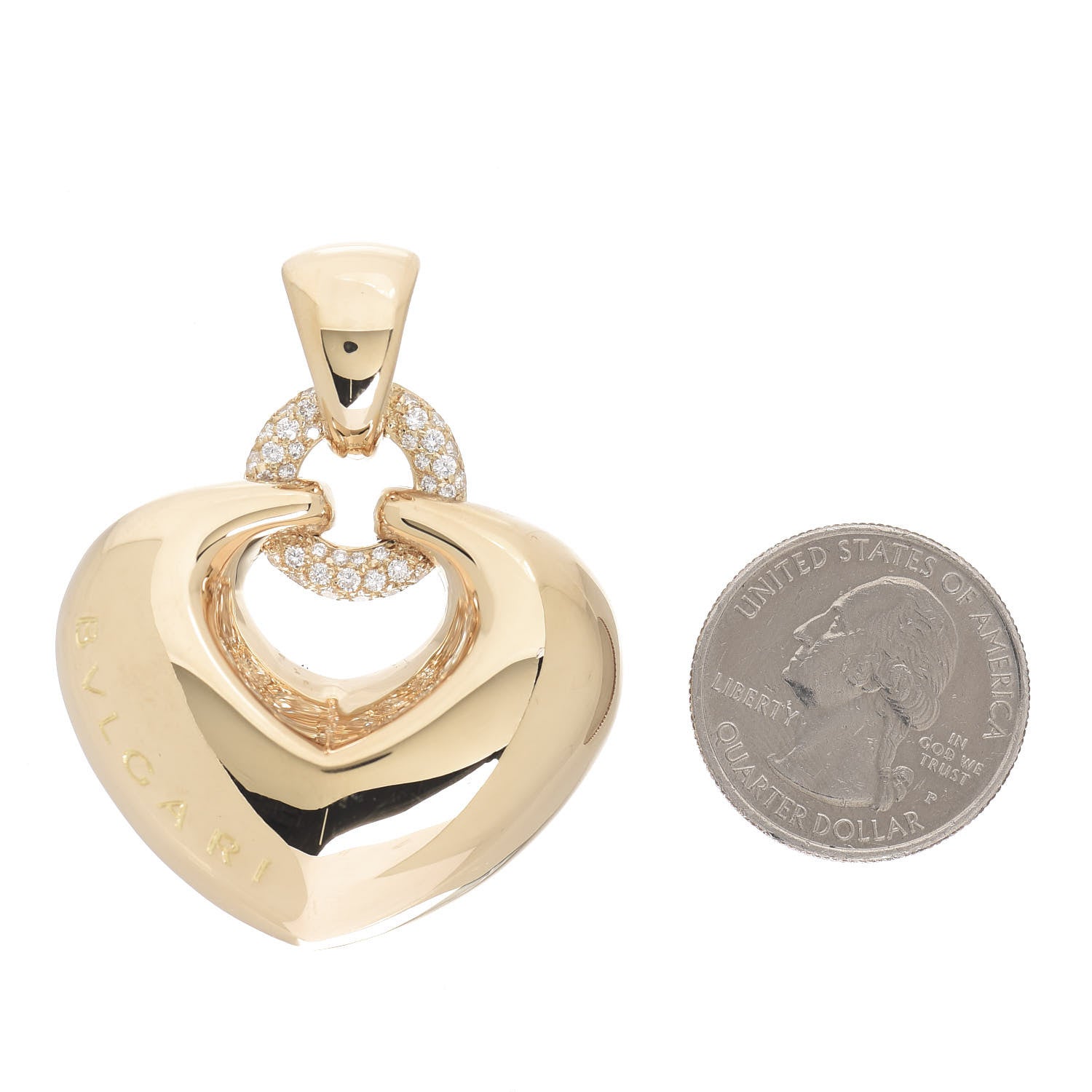 Bulgari 18K Yellow Gold Diamond Puffed Heart Pendant 2 of 3