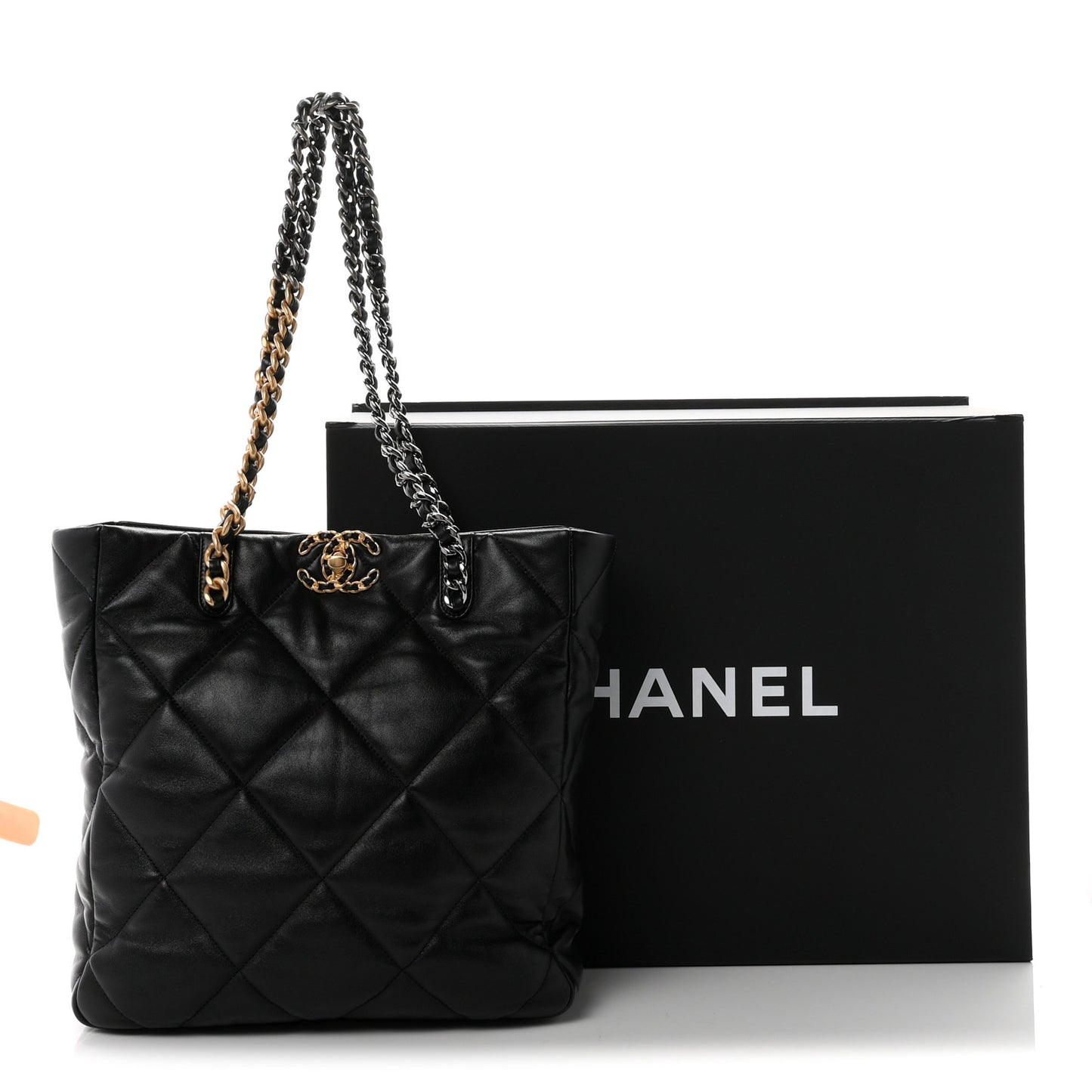 Lambskin Quilted Chanel 19 Shopping Bag Black
