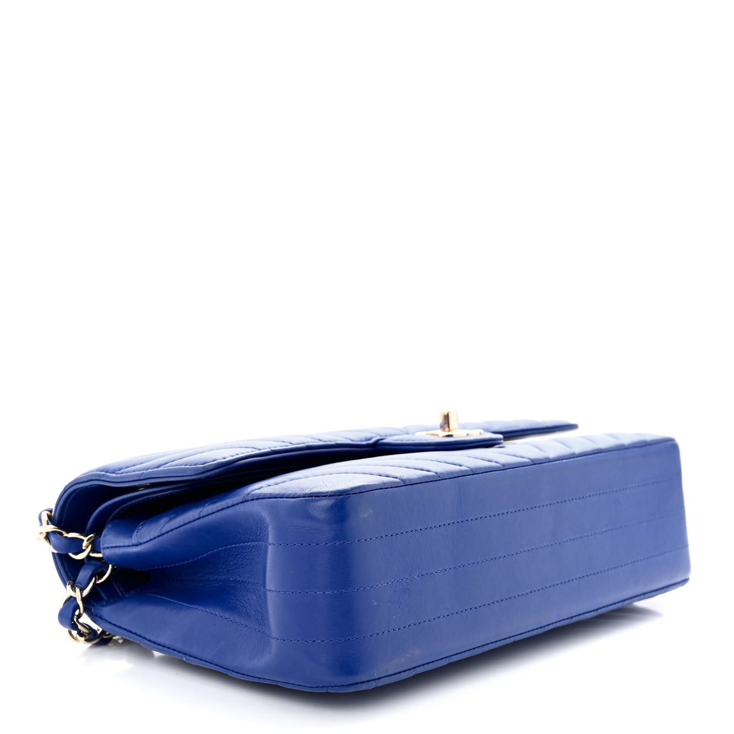 Lambskin Chevron Quilted Medium Double Flap Blue