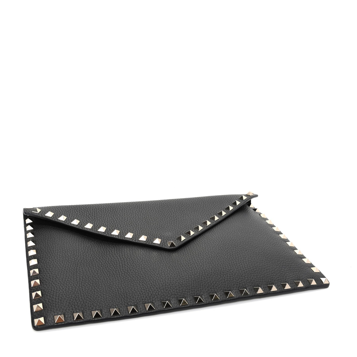 Valentino Garavani Pebbled Calfskin Large Rockstud Envelope Clutch Black 4 of 8