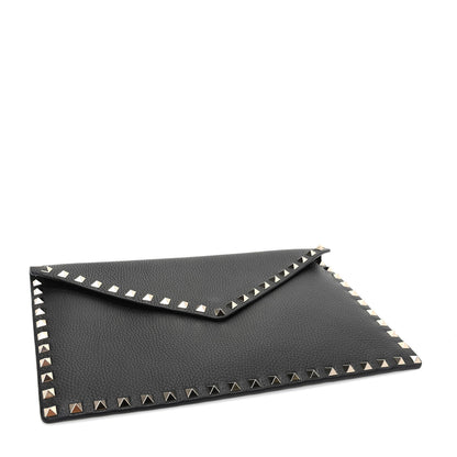 Valentino Garavani Pebbled Calfskin Large Rockstud Envelope Clutch Black 4 of 8