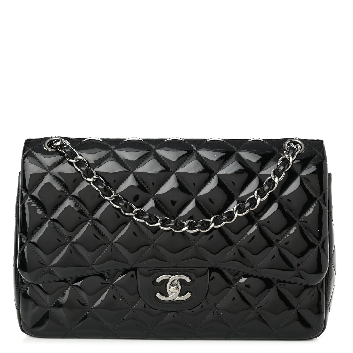 Patent Quilted Jumbo Double Flap Black