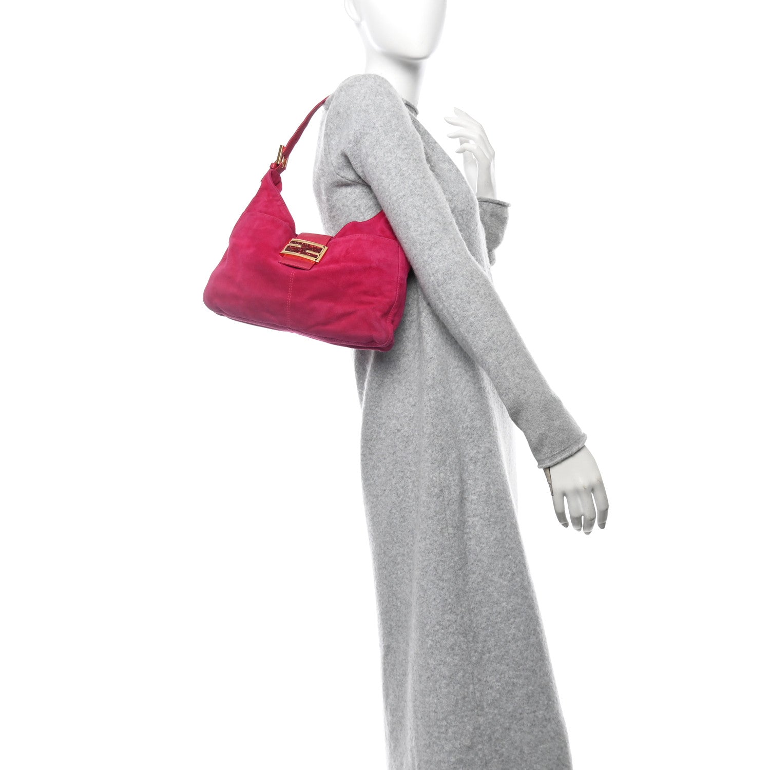 Fendi Suede Shoulder Bag Fuchsia 2 of 12