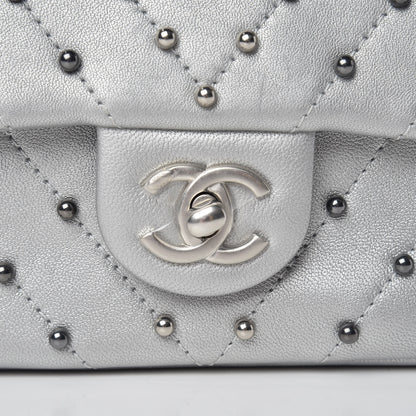 Chanel Metallic Lambskin Chevron Quilted Studded Mini Flap Silver 8 of 10