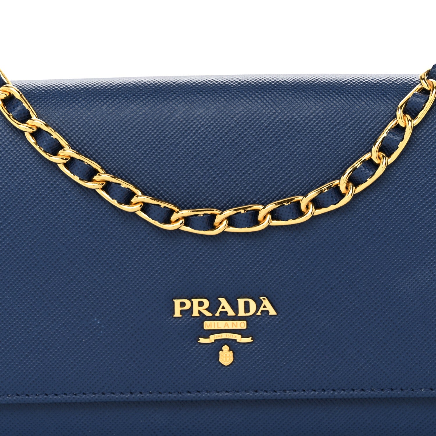 Prada Saffiano Metal Oro Chain Wallet Bleuette 7 of 9
