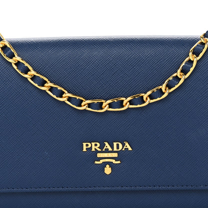 Prada Saffiano Metal Oro Chain Wallet Bleuette 7 of 9