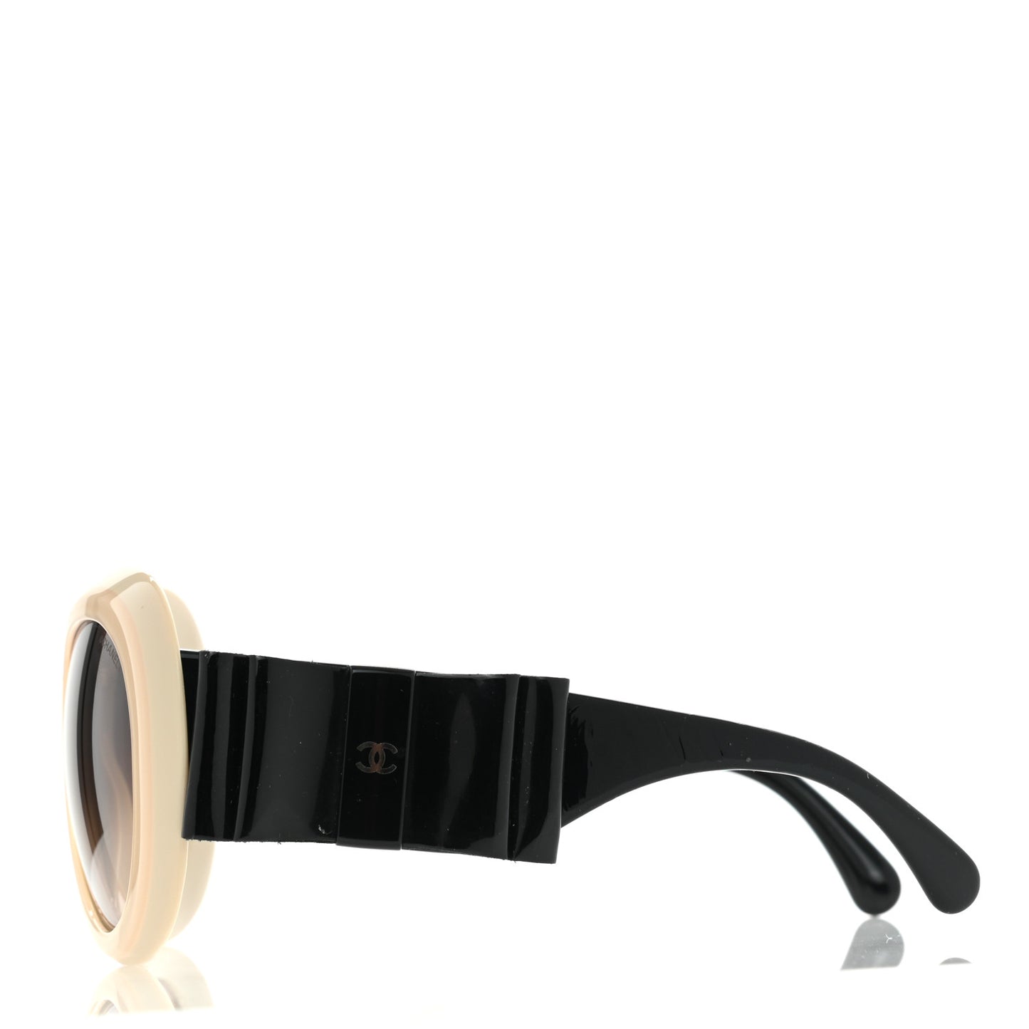 Acetate Patent CC Bow Sunglasses 5282-Q Beige Black