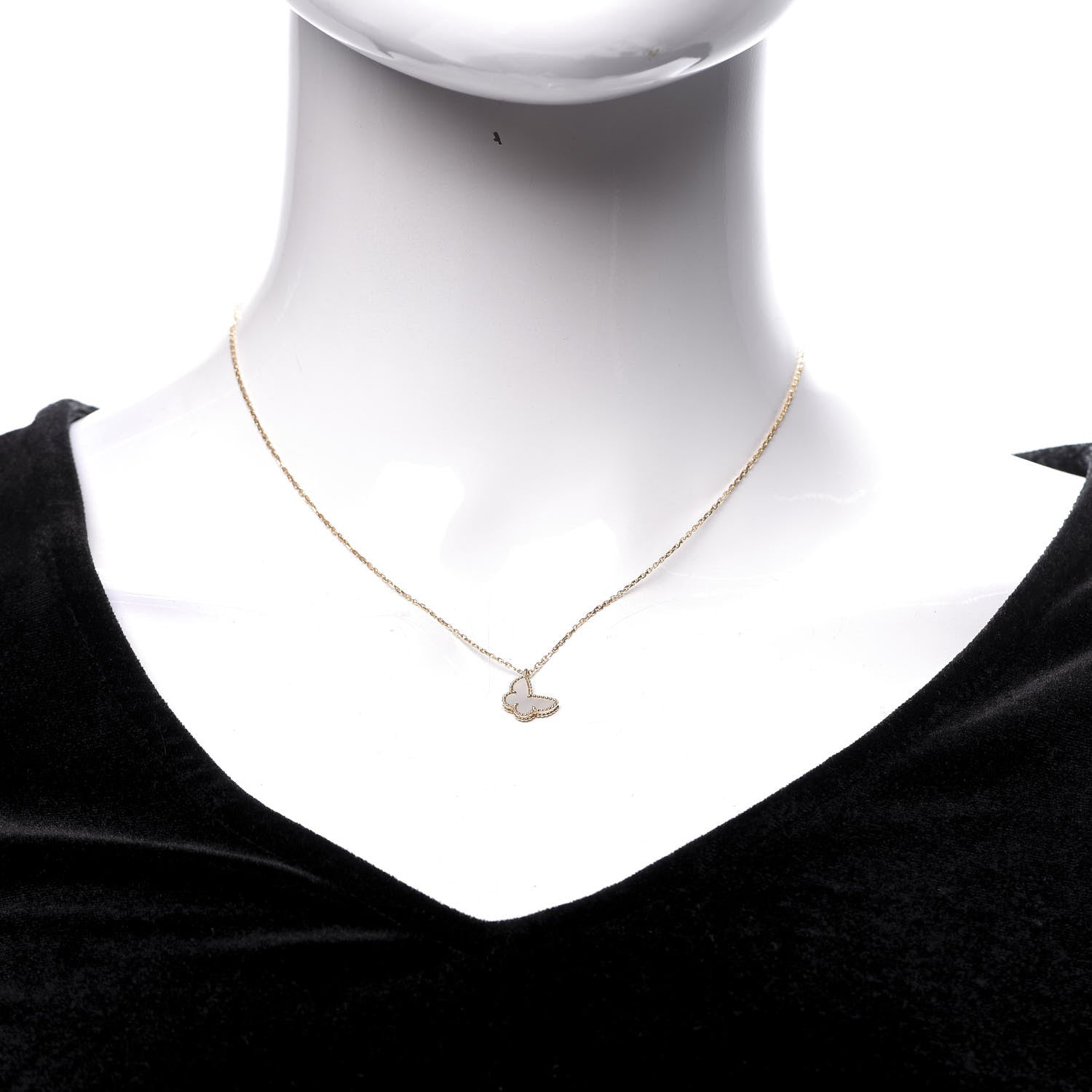 Van Cleef & Arpels 18K Yellow Gold Mother of Pearl Sweet Alhambra Butterfly Pendant Necklace 2 of 7