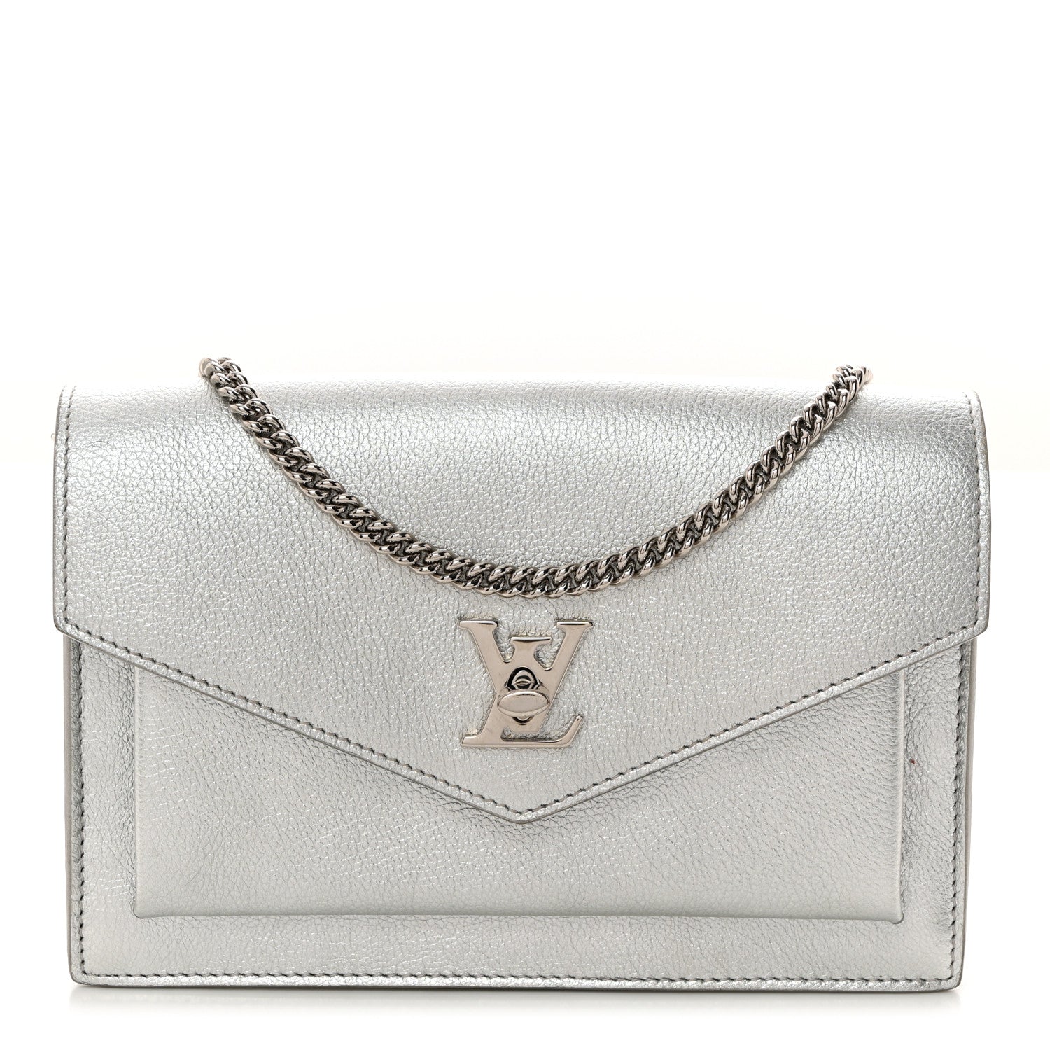 Louis Vuitton Metallic Soft Calfskin Mylockme Chain Pochette Silver 1 of 9