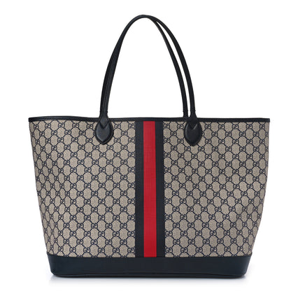 Gucci GG Supreme Monogram Textured Dollar Calfskin Web Large Ophidia Tote Beige Blue 3 of 10