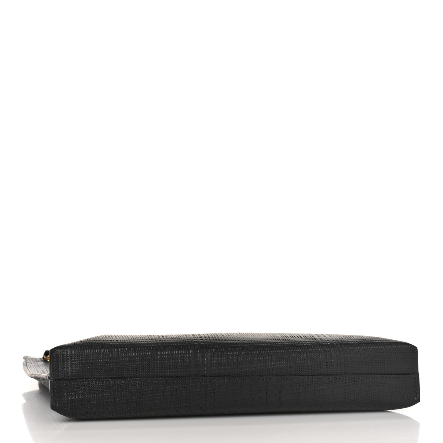 Calfskin Linen Embossed Large T Pouch Black