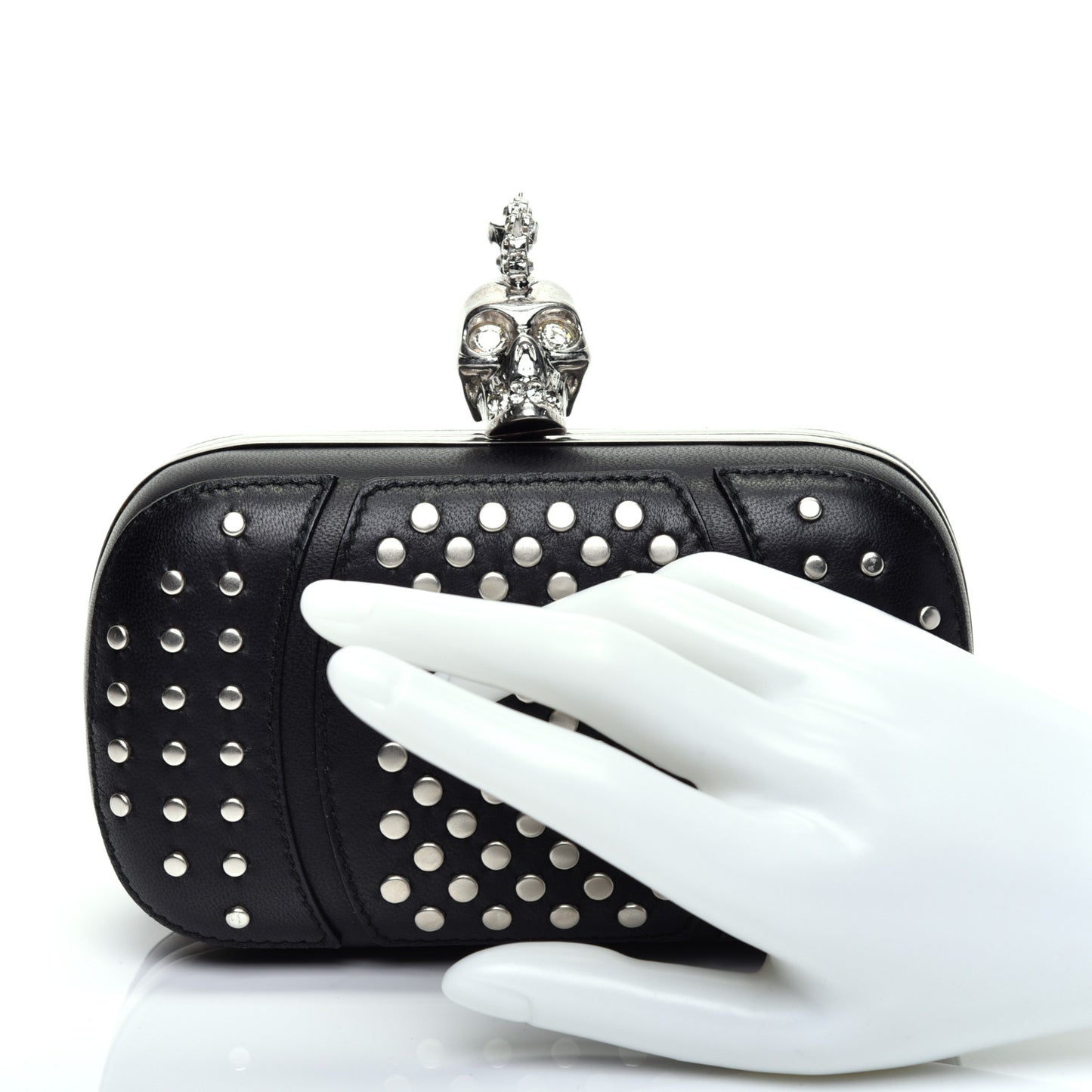 Calfskin Studded Punk Skull Box Clutch Black