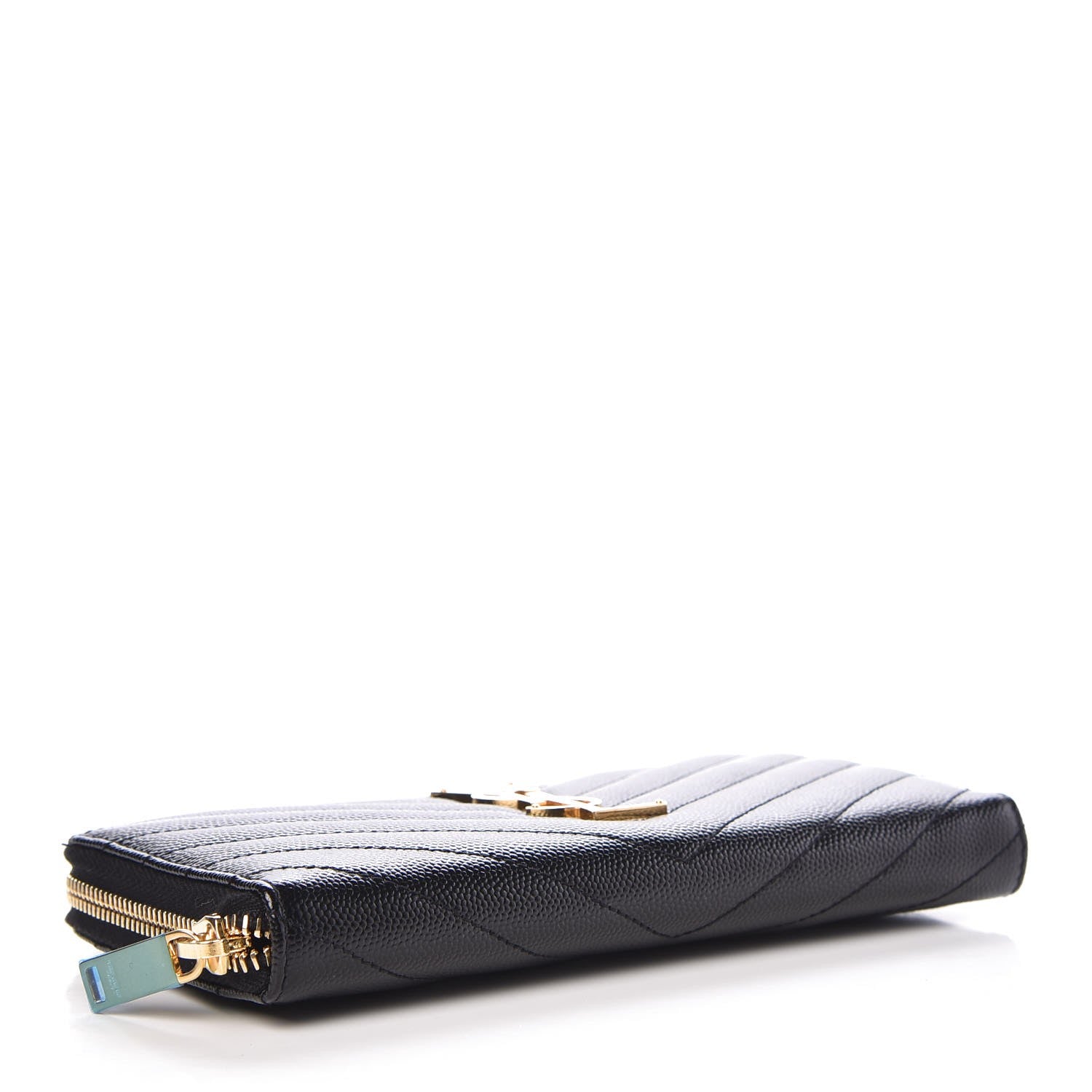 Saint Laurent Grain De Poudre Matelasse Chevron Monogram Zip Around Wallet Black 4 of 7