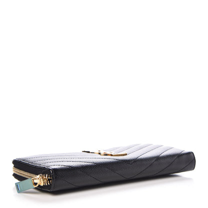 Saint Laurent Grain De Poudre Matelasse Chevron Monogram Zip Around Wallet Black 4 of 7