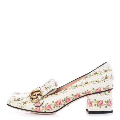 Gucci Calfskin Rose Print GG Marmont Fringe 50mm Loafer Pumps 40 Multicolor 1 of 10