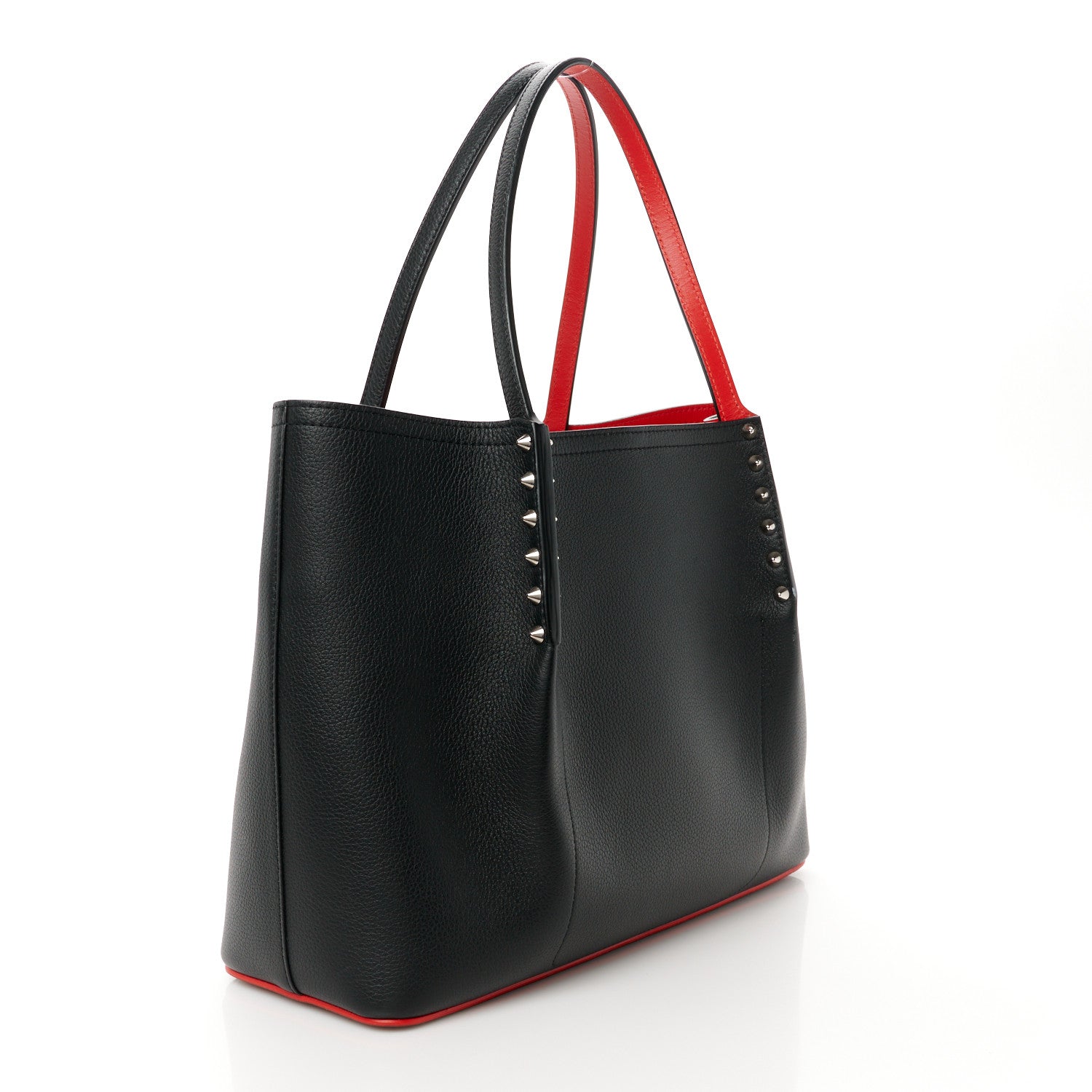 Christian Louboutin Calfskin Spiked Small Cabarock Shopper Tote Black 3 of 11