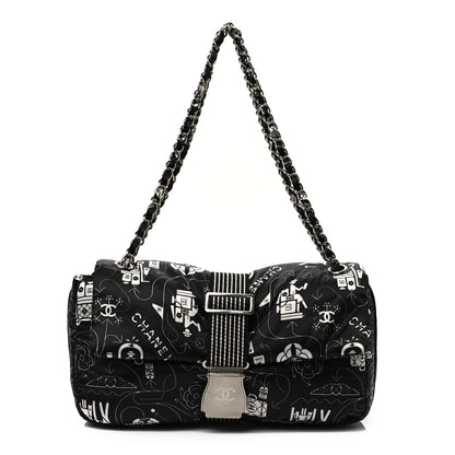 Chanel Nylon Medium Airline Buckle Flap Bag Black White 1 of 8