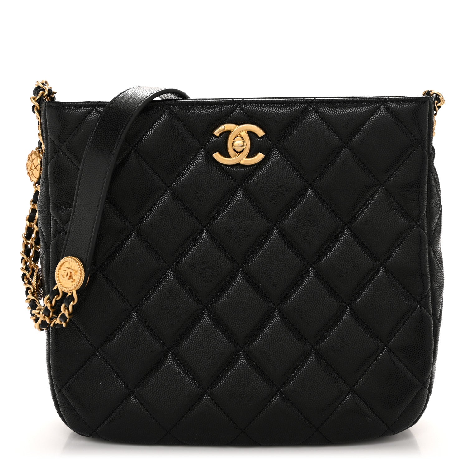 Chanel Shiny Caviar Quilted Twist Your Buttons Hobo Black 1 of 11