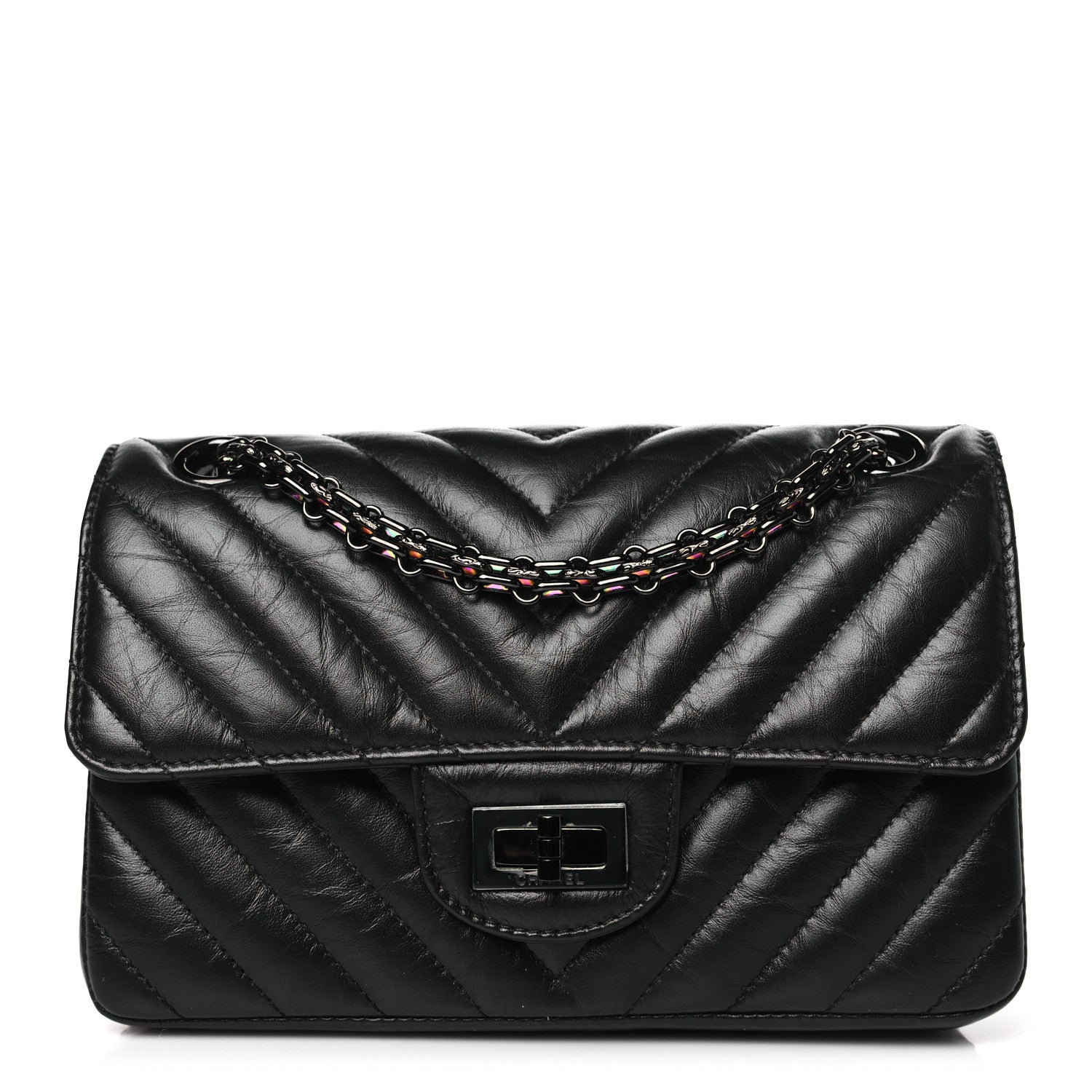 Chanel Aged Calfskin Chevron Quilted 2.55 Reissue Mini Flap So Black 1 of 11