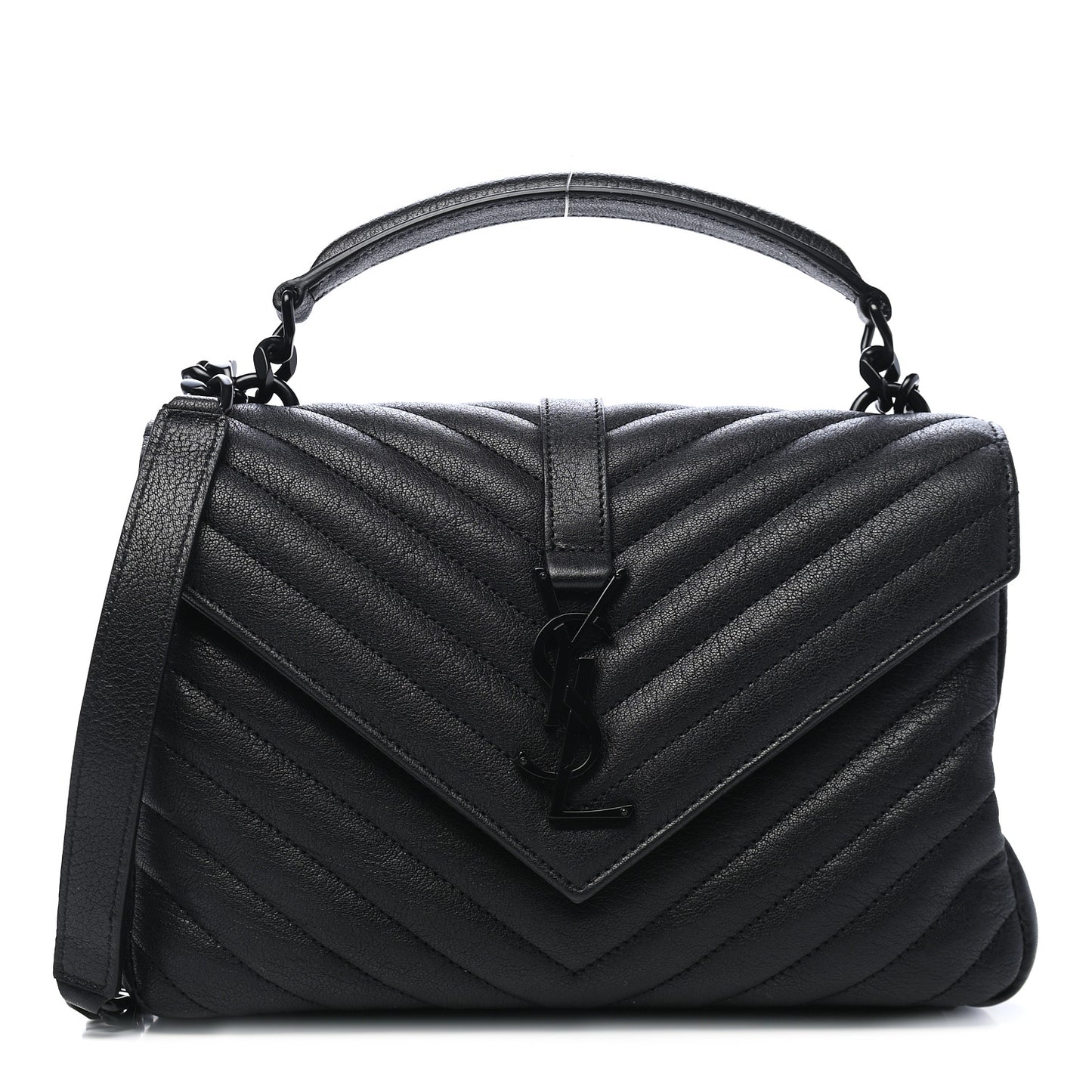 Sheepskin Matelasse Chevron Monogram Monochrome Medium College Bag Black