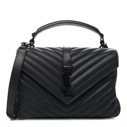 Saint Laurent Sheepskin Matelasse Chevron Monogram Monochrome Medium College Bag Black 1 of 9