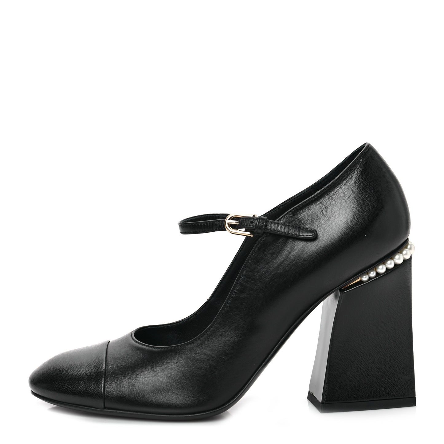 Shiny Goatskin Pearls Cap Toe Open Slingback Pumps 39.5 Black