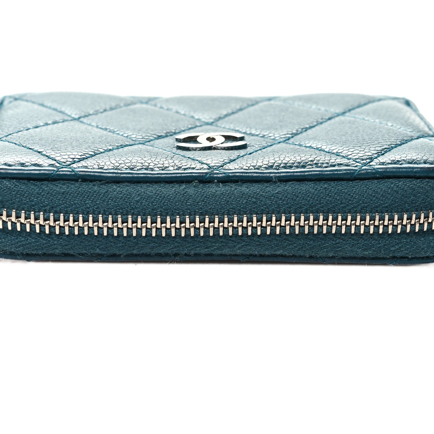 Caviar Quilted Zip Coin Purse Wallet Dark Turquoise