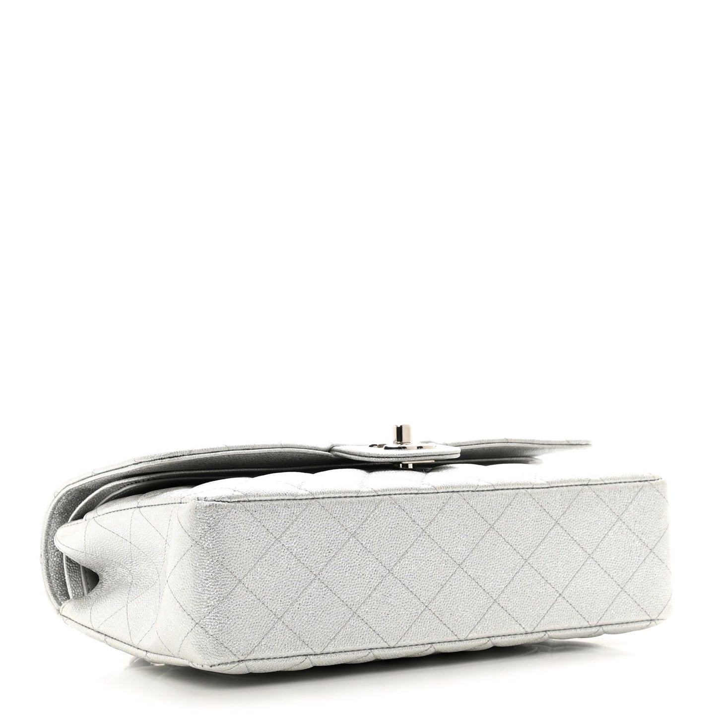 Glittered Metallic Caviar Quilted Medium Double Flap Silver