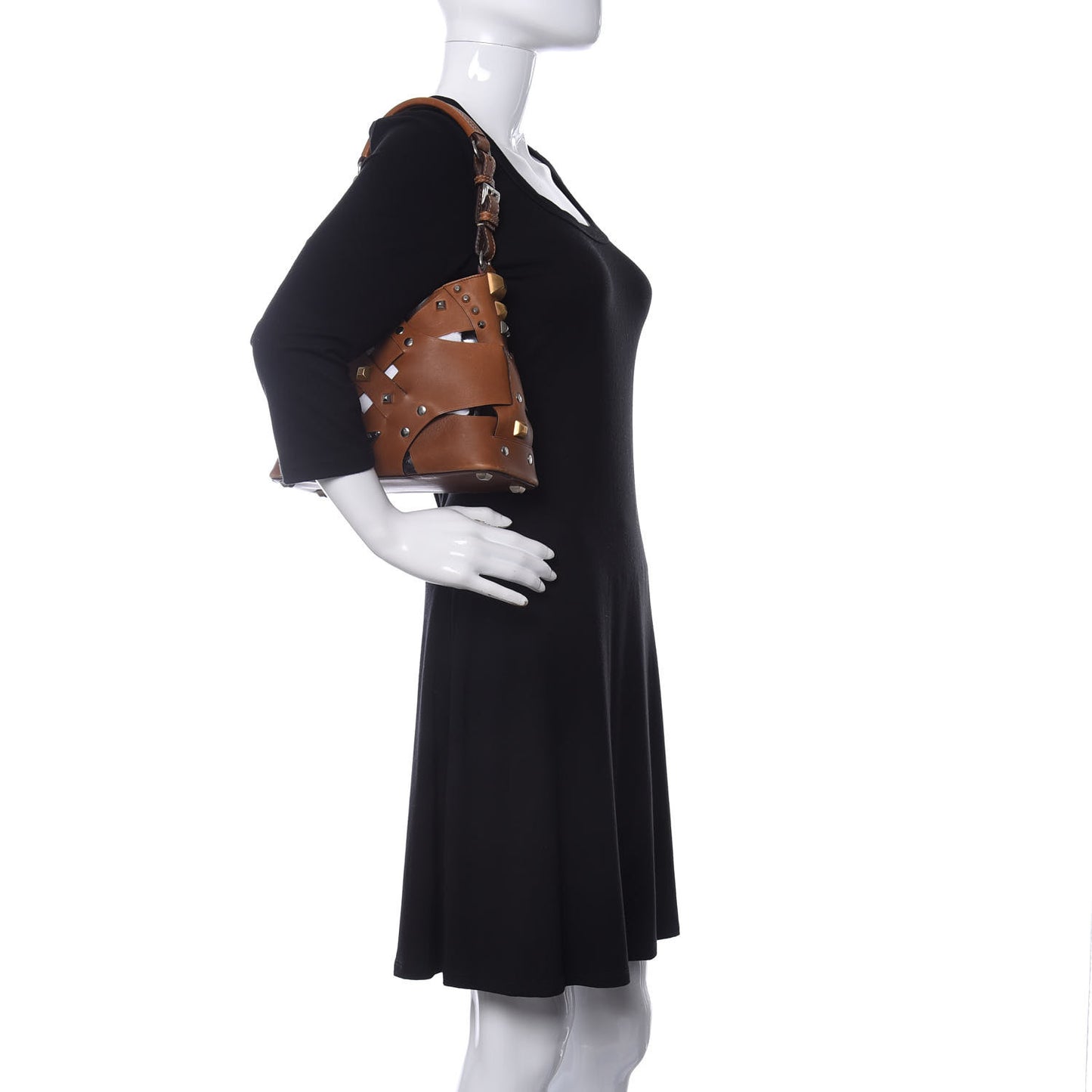 Vitello Studded Cross Shoulder Bag Nocciolo