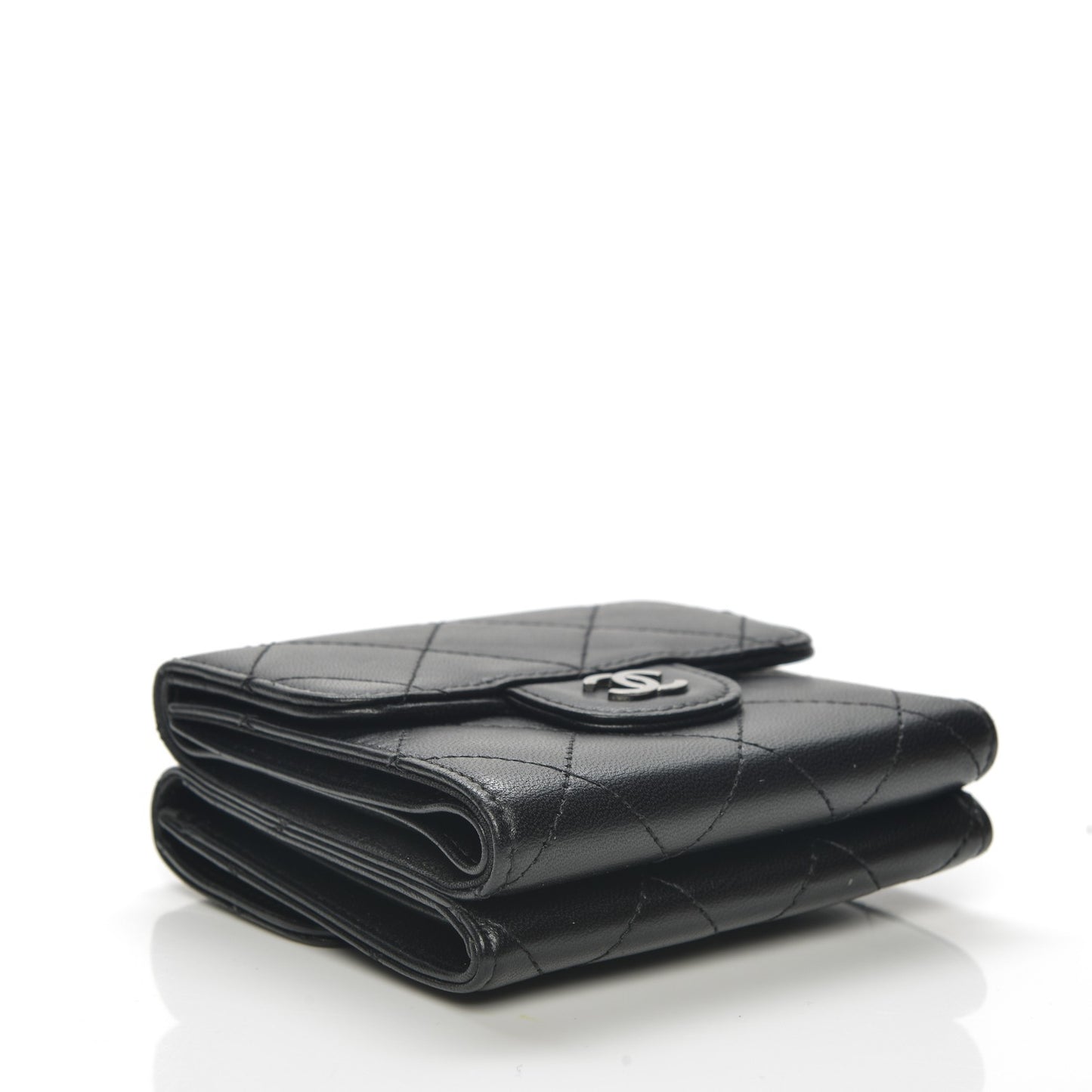 Lambskin Quilted Compact Flap Wallet Black
