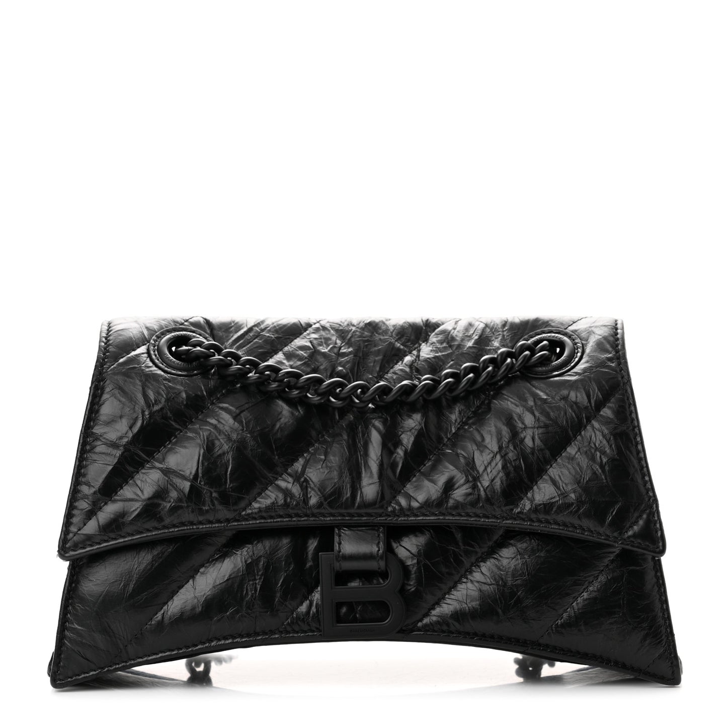 Crushed Calfskin Quilted Matte Black Hardware Small Crush Chain Bag Black