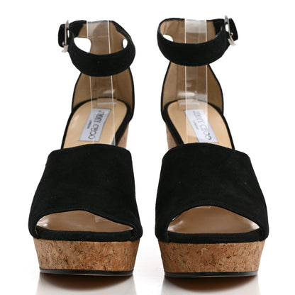 Jimmy Choo Suede Cork Neyo 120 Wedge Sandals 41 Black 2 of 7