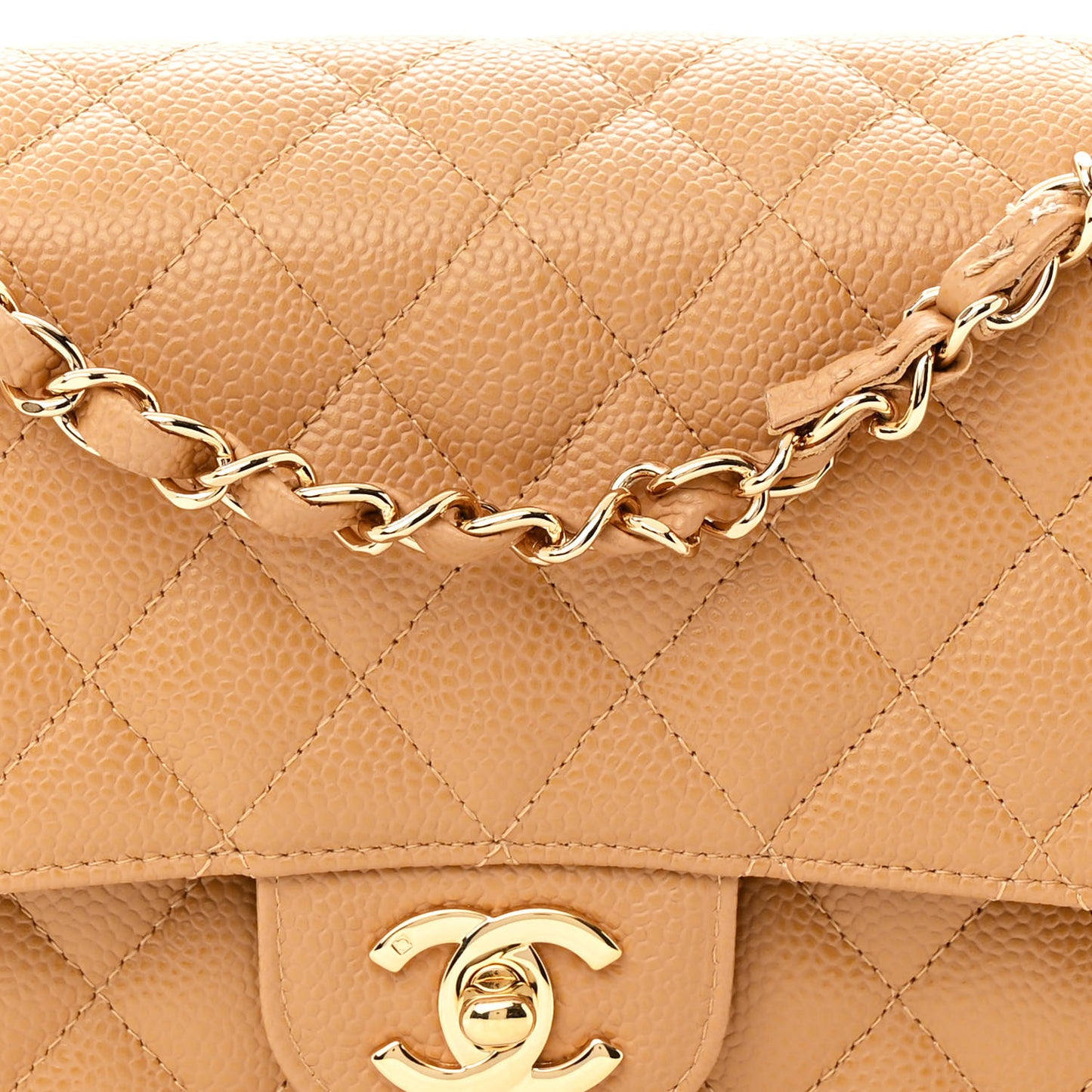 Caviar Quilted Medium Double Flap Beige