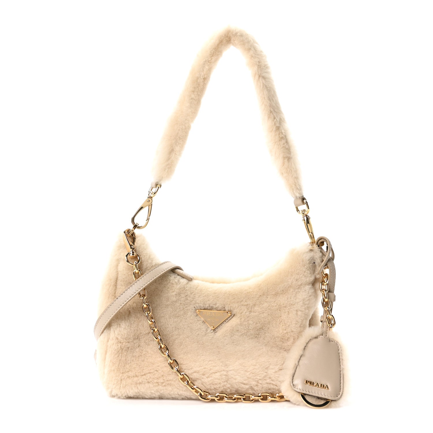 Prada Shearling Nappa Mini Re-Edition Shoulder Bag Ecru 1 of 21